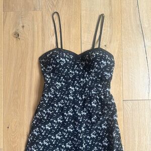 Like new- Black Floral Spaghetti Strap Jumpsuit with bralette top